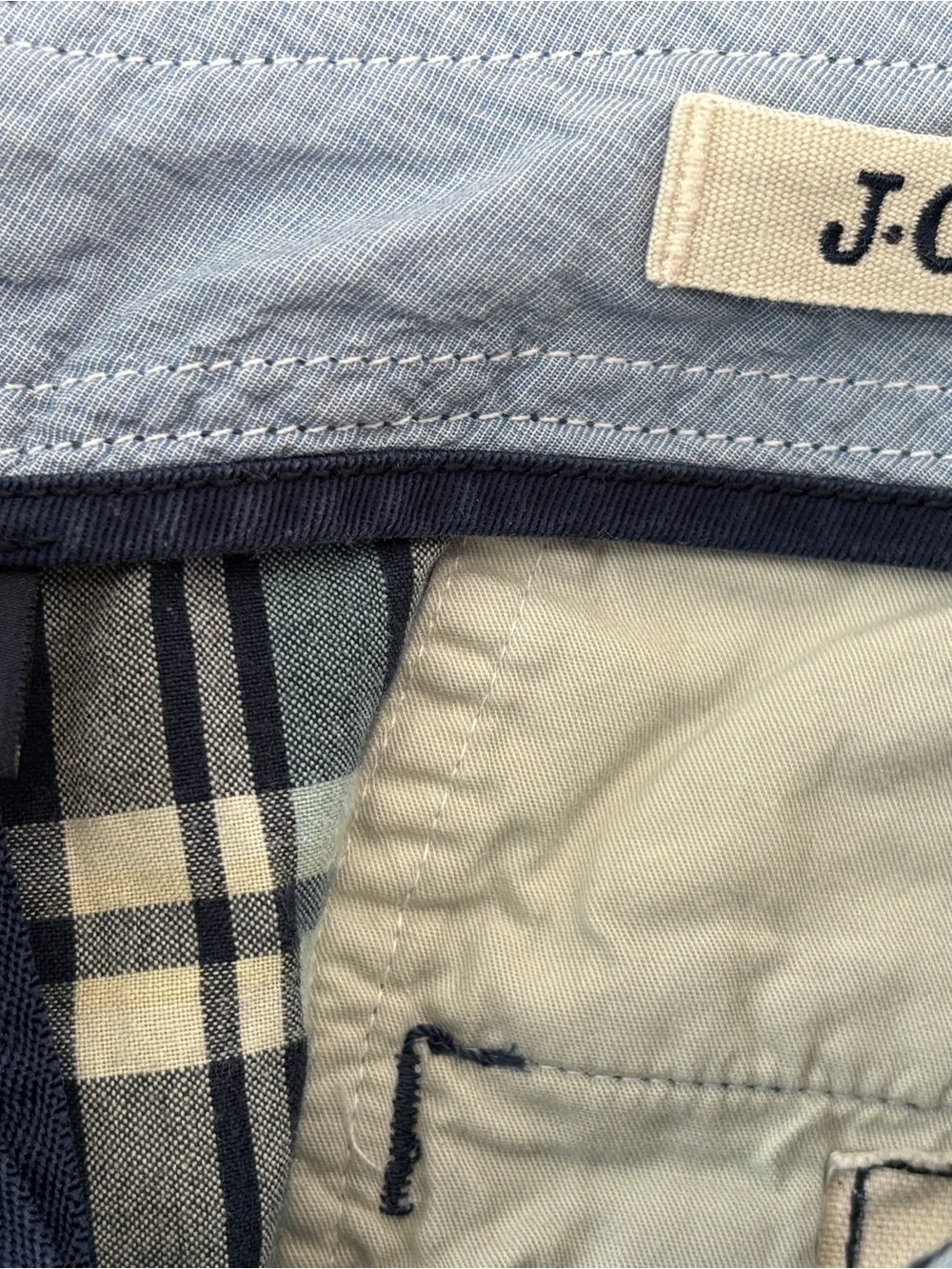 J. Crew Men’s Navy, White & Light Green Plaid Flat Front Shorts